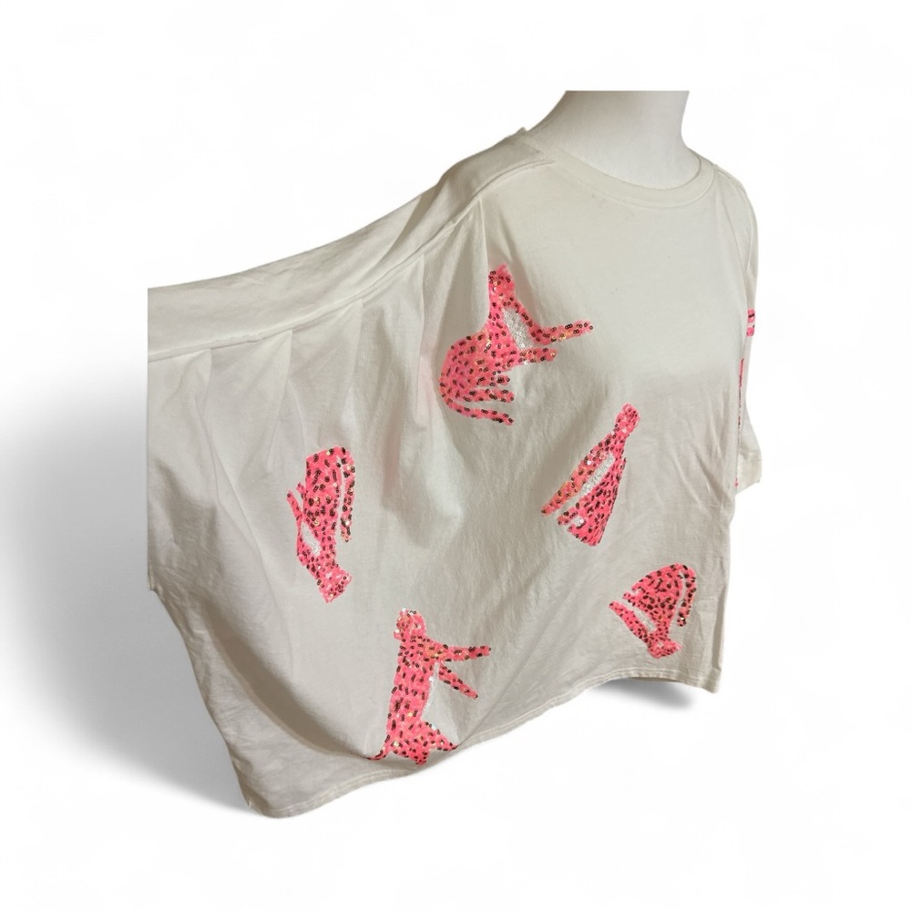 Cream Top with Pink Sequin Leopards - Picture 2 of 2